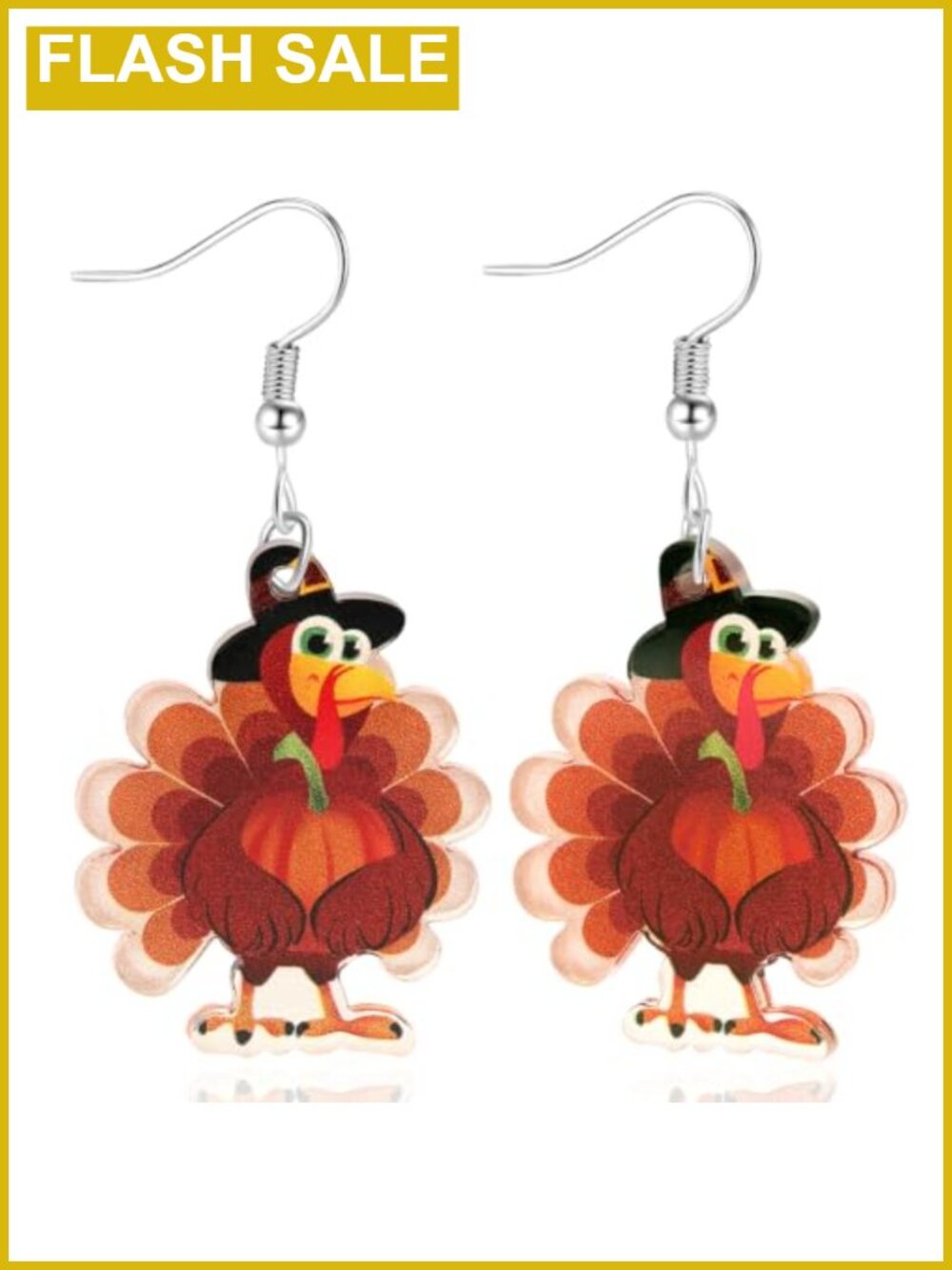 Thanksgiving Turkey Dangle Earrings Acrylic Fall Holiday Jewelry Gift